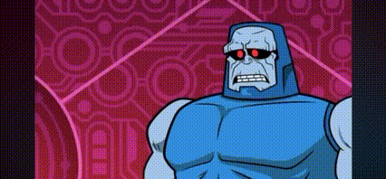 A Cartoon Character Wearing A Blue Costume And Red Sunglasses Is Standing In Front Of A Pink Background . GIF