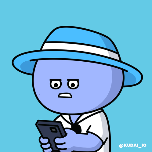 A Cartoon Character Wearing A Blue Hat Is Holding A Phone GIF