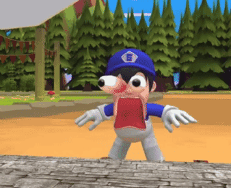 A Cartoon Character Wearing A Blue Hat With The Letter B On It GIF