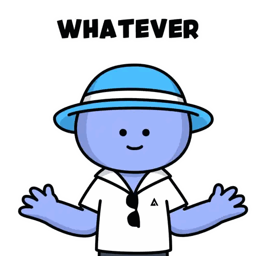 A Cartoon Character Wearing A Blue Hat With The Word Whatever Written Above Him Sticker