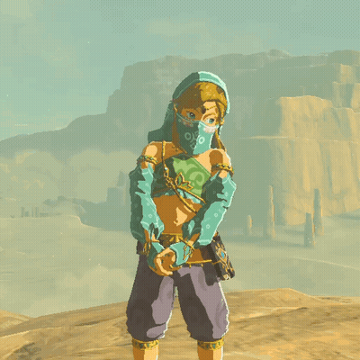 A Cartoon Character Wearing A Blue Hooded Top And Purple Pants Stands In A Desert GIF