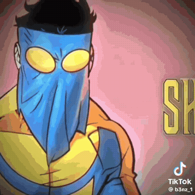 A Cartoon Character Wearing A Blue Mask And A Yellow Jacket . GIF