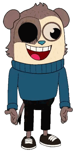 A Cartoon Character Wearing A Blue Sweater And Black Pants Is Smiling Sticker