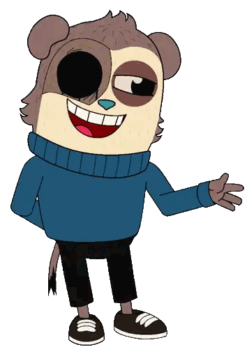 A Cartoon Character Wearing A Blue Sweater And Black Pants Is Smiling Sticker