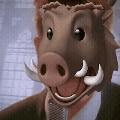 A Cartoon Character Wearing A Boar Mask Is Smiling GIF