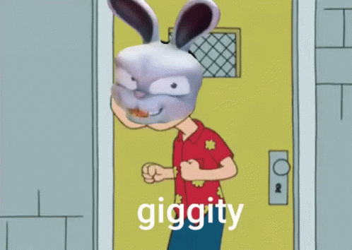 A Cartoon Character Wearing A Bunny Mask And The Word Giggity GIF