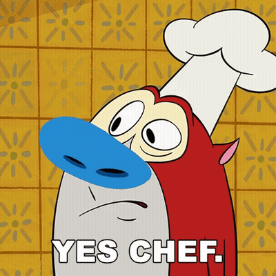 A Cartoon Character Wearing A Chef 'S Hat Says " Yes Chef " GIF