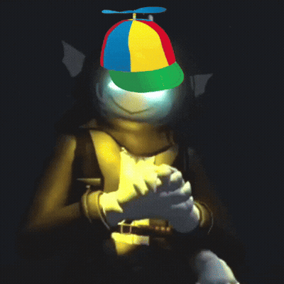 A Cartoon Character Wearing A Colorful Hat With A Propeller On It GIF