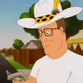 A Cartoon Character Wearing A Cowboy Hat And Glasses Holds A Stack Of Money GIF