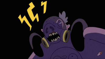 A Cartoon Character Wearing A Gas Mask With A Cross On His Eye GIF