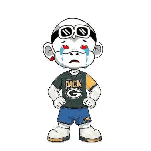 A Cartoon Character Wearing A Green Bay Packers Shirt Is Crying Sticker