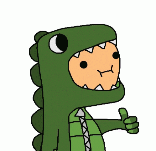 A Cartoon Character Wearing A Green Dinosaur Costume Giving A Thumbs Up GIF