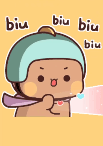 A Cartoon Character Wearing A Green Hat And Scarf Says Biu GIF