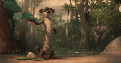A Cartoon Character Wearing A Green Hat Is Standing In A Jungle GIF
