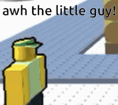 A Cartoon Character Wearing A Green Hat Is Standing On A Tiled Floor And Says `` Aww The Little Guy ! '' GIF