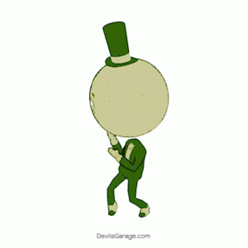 A Cartoon Character Wearing A Green Top Hat And Pants GIF