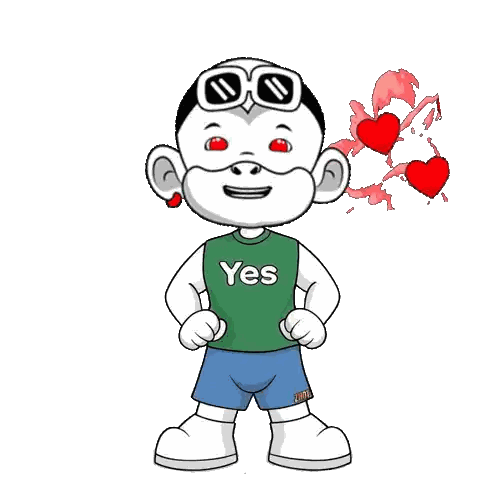 A Cartoon Character Wearing A Green Yes Shirt And Blue Shorts Sticker