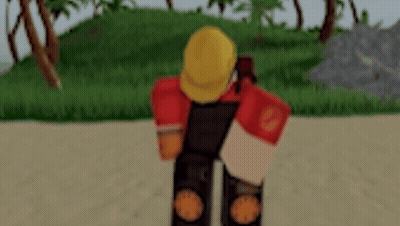 A Cartoon Character Wearing A Hard Hat And Red Gloves Is Standing On A Beach . GIF