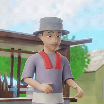 A Cartoon Character Wearing A Hat And A Purple Shirt Is Smiling GIF