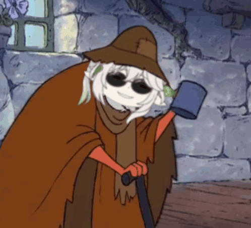 A Cartoon Character Wearing A Hat And Sunglasses Holding A Cane GIF