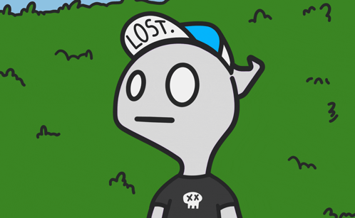 A Cartoon Character Wearing A Hat That Says Lost On It GIF