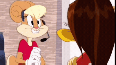 A Cartoon Character Wearing A Headset Talking To Another Character GIF