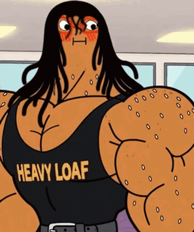 A Cartoon Character Wearing A Heavy Loaf Tank Top GIF