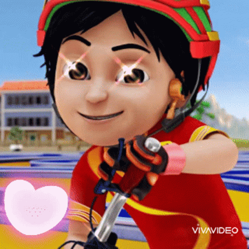 A Cartoon Character Wearing A Helmet And Gloves Is Riding A Bicycle GIF