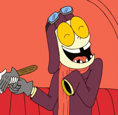 A Cartoon Character Wearing A Helmet And Goggles Is Holding A Stick GIF