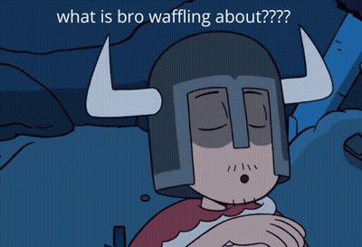 A Cartoon Character Wearing A Helmet With Horns And The Words " What Is Bro Waffling About " Above Him GIF