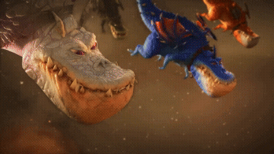 A Cartoon Character Wearing A Helmet With Wings Is Standing Next To Another Character GIF