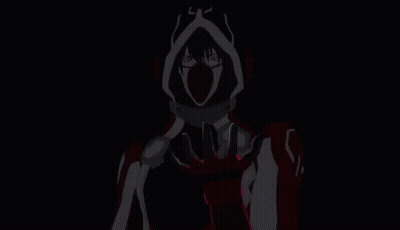A Cartoon Character Wearing A Mask And Wings Is Standing In Front Of A Feathered Background . GIF