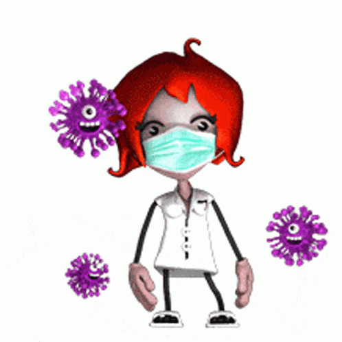 A Cartoon Character Wearing A Mask Holds Purple Viruses GIF