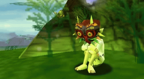 A Cartoon Character Wearing A Mask Is Sitting In A Field GIF