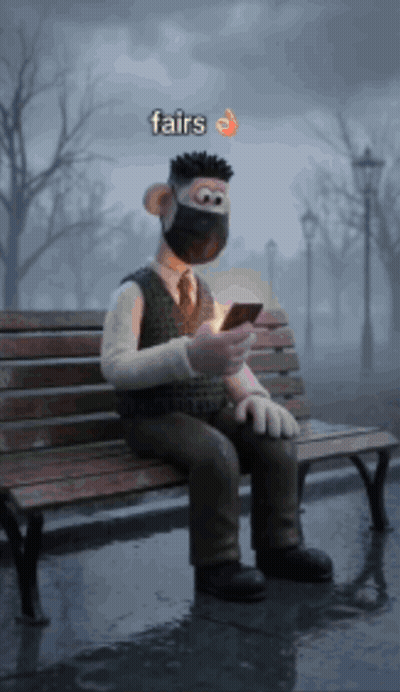 A Cartoon Character Wearing A Mask Is Sitting On A Bench And Looking At His Phone GIF