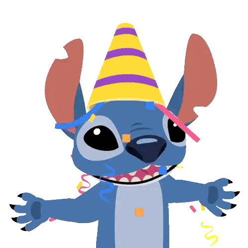 A Cartoon Character Wearing A Party Hat With A Pink Ribbon In Its Mouth Sticker