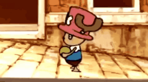 A Cartoon Character Wearing A Pink Hat And Holding A Ball GIF
