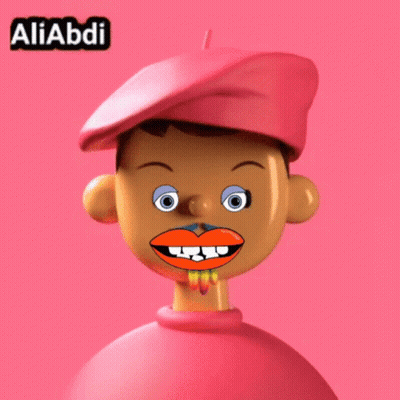 A Cartoon Character Wearing A Pink Hat Has A Big Smile On His Face And The Name Aliabdi Is Above Him GIF
