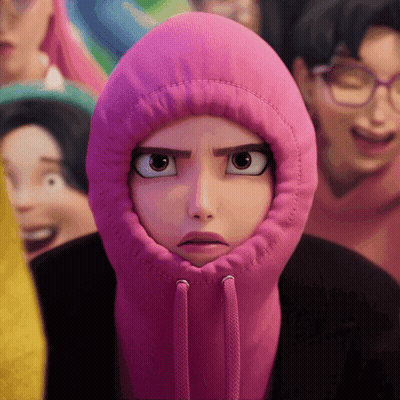 A Cartoon Character Wearing A Pink Hoodie Looks Angry GIF