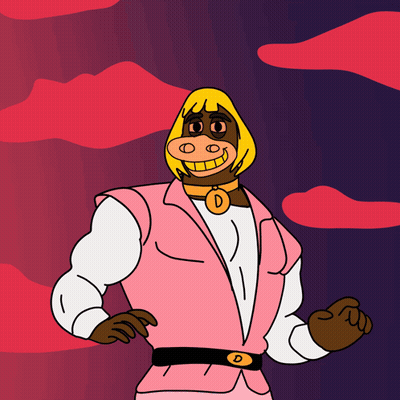 A Cartoon Character Wearing A Pink Jacket And A Gold Necklace With The Letter D GIF