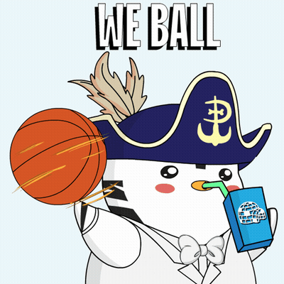 A Cartoon Character Wearing A Pirate Hat Is Holding A Basketball And Drinking A Milkshake With The Words We Ball Written GIF