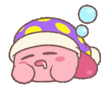 A Cartoon Character Wearing A Purple And Yellow Hat Is Sleeping . Sticker