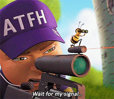 A Cartoon Character Wearing A Purple Hat That Says Atfh Wait For My Signal GIF