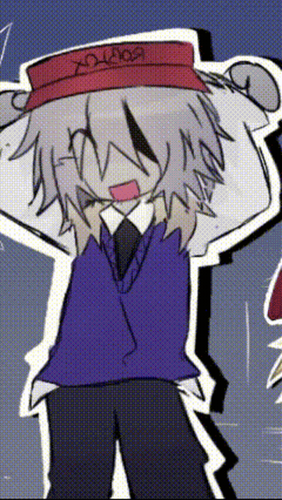 A Cartoon Character Wearing A Red Hat And A Purple Vest Is Standing With His Hands On His Head . GIF