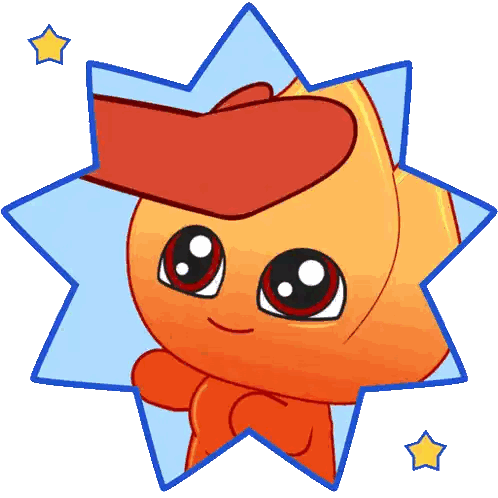 a cartoon character wearing a red hat is in a star shaped frame