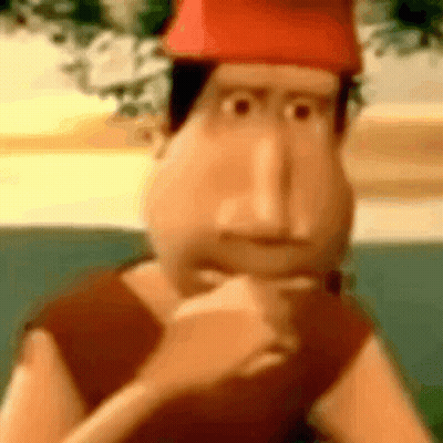A Cartoon Character Wearing A Red Hat Is Thinking . GIF