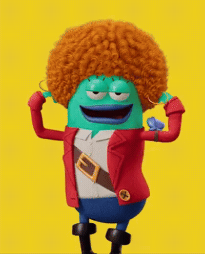 A Cartoon Character Wearing A Red Jacket And A Red Wig GIF