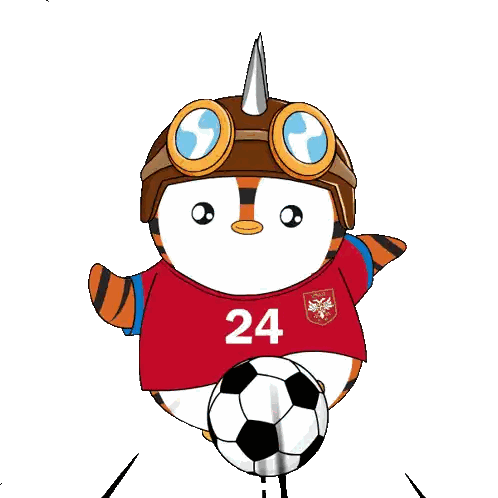 A Cartoon Character Wearing A Red Shirt With The Number 24 On It Is Kicking A Soccer Ball Sticker