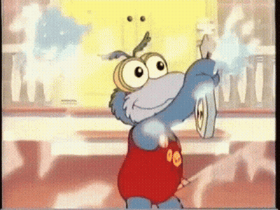 A Cartoon Character Wearing A Red Shirt With The Number 8 On It GIF