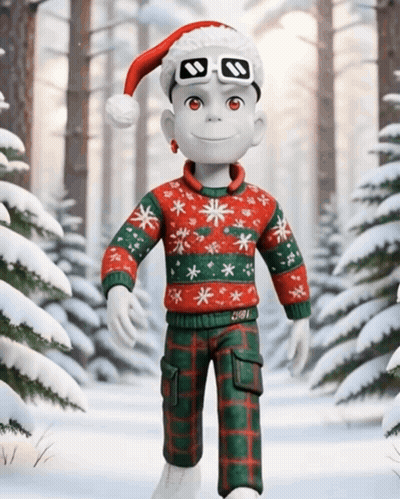 a cartoon character wearing a santa hat and glasses